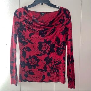 Talbots Red and Black Floral Long Sleeve Top